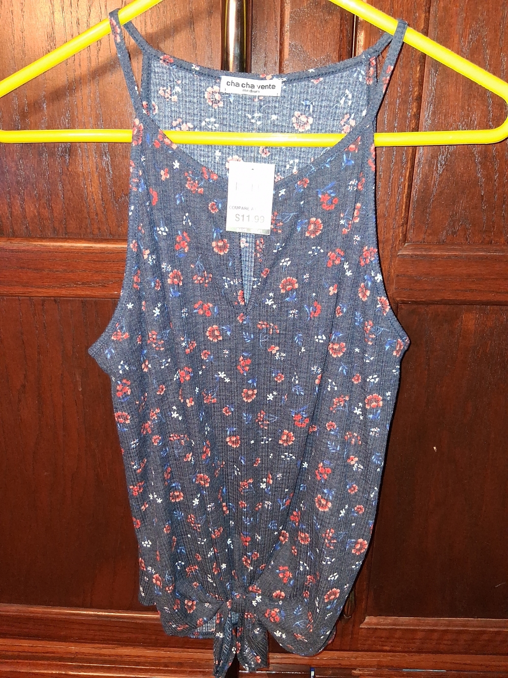 cha cha vente Navy Blue Floral Tie-Front Tank Top
